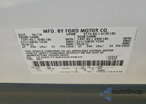 2017 Ford Explorer Limited z USA, uszkodzony, nr VIN 1FM5K7F84HGA10633